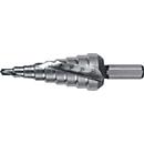 RUKO Stufenbohrer HSS, Ø 4-20 mm, Spiralnut, 2 Schneiden, Spitzenwinkel 118°, L 75 mm, Schaft mit 3 Spannflächen
