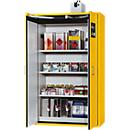 Safety cabinet type 90 asecos S-CLASSIC-90, hinged doors with door locking system, W 1196 x D 616 x H 1968 mm, safety yellow RAL 1004