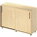 Schäfer Shop Armario de puertas correderas Genius TETRIS WOOD, 2 OH, ancho 1200 x fondo 421 x alto 800 mm, altura incluyendo los deslizadores, decoración de arce