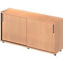 Schäfer Shop Armario de puertas correderas Genius TETRIS WOOD, 2 OH, ancho 1600 x fondo 421 x alto 800 mm, altura incluyendo los deslizadores, decoración de haya