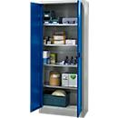 Schäfer Shop Armoire à matériel Pure, verrouillable, 4 étagères, L 800 x P 400 x H 1935 mm, acier, gris clair/bleu gentiane