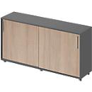 Schäfer Shop Armoire à portes coulissantes Genius TETRIS WOOD, 2 compartiments, L 1 600 mm, hauteur patins compris, graphite/chêne