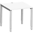 Schäfer Shop Bureau Genius Modena Flex, carré, 4 pieds en tube rectangulaire, L 800 x P 800 x H 650-850 mm, blanc/aluminium blanc