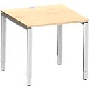 Schäfer Shop Bureau Genius Modena Flex, carré, 4 pieds en tube rectangulaire, L 800 x P 800 x H 650-850 mm, érable/aluminium blanc