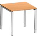 Schäfer Shop Bureau Genius Modena Flex, carré, 4 pieds en tube rectangulaire, L 800 x P 800 x H 650-850 mm, hêtre/aluminium blanc