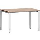 Schäfer Shop Bureau Genius Modena Flex, rectangulaire, 4 pieds en tube rectangulaire, L 1200x P 800 x H 650-850 mm, décor chêne/aluminium blanc