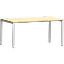 Schäfer Shop Bureau Genius Modena Flex, rectangulaire, 4 pieds en tube rectangulaire, L 1600 x P 800 x H 650-850 mm, érable/aluminium blanc
