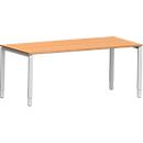 Schäfer Shop Bureau Genius Modena Flex, rectangulaire, 4 pieds en tube rectangulaire, L 1800 x P 800 x H 650-850 mm, hêtre/aluminium blanc