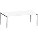 Schäfer Shop Bureau Genius Modena Flex, rectangulaire, 4 pieds en tube rectangulaire, L 2000 x P 1000 x H 650-850 mm, blanc/aluminium blanc