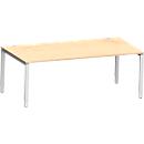 Schäfer Shop Bureau Genius Modena Flex, rectangulaire, 4 pieds en tube rectangulaire, L 2000 x P 1000 x H 650-850 mm, érable/aluminium blanc