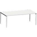 Schäfer Shop Bureau Genius Modena Flex, rectangulaire, 4 pieds en tube rectangulaire, L 2000 x P 1000 x H 650-850 mm, gris clair/aluminium blanc