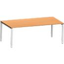 Schäfer Shop Bureau Genius Modena Flex, rectangulaire, 4 pieds en tube rectangulaire, L 2000 x P 1000 x H 650-850 mm, hêtre/aluminium blanc