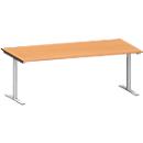 Schäfer Shop Bureau Genius MODENA FLEX, tube rond à pieds en T, L 2000 x P 1000 mm, hêtre/alu blanc