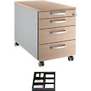 Schäfer Shop Caisson à roulettes Select 1233, chêne/blanc alu, séparateurs pour tiroirs inclus