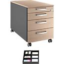 Schäfer Shop Caisson à roulettes Select 1233, gris clair/blanc alu, séparateurs pour tiroirs inclus