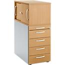Schäfer Shop Caisson sur pied Genius avec armoire à poser, porte coulissante incluse, entièrement verrouillable, poignée ronde, hêtre
