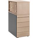 Schäfer Shop Caisson sur pied Genius avec armoire à poser, y compris porte coulissante, entièrement verrouillable, rainure de poignée latérale, chêne/anthracite