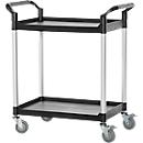 Schäfer Shop Carro de mesa Pure, 2 estantes, hasta 200 kg, 2 asas de empuje, ruedas giratorias, aluminio y plástico, L 850 x A 480 x A 950 mm, estantes negros