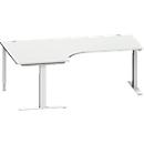 Schäfer Shop Escritorio angular Genius MODENA FLEX, ángulo de 90° a la izquierda, tubo rectangular con pie en T, An 2000 x Pr 1200/800 x Al 650-850 mm, aluminio gris claro/blanco