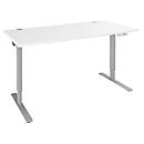 Schäfer Shop Escritorio Genius AERO FLEX, regulable eléctricamente en altura, rectangular, pie en T, An 1200 x Pr 800 x Al 620-1280 mm, aluminio blanco/blanco