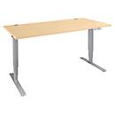 Schäfer Shop Escritorio Genius AERO FLEX, regulable eléctricamente en altura, rectangular, pie en T, An 1200 x Pr 800 x Al 620-1280 mm, arce/aluminio blanco