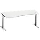 Schäfer Shop Escritorio Genius MODENA FLEX, forma libre a la izquierda, tubo rectangular con patas en T, ancho 1800 x fondo 1000/800 x alto 650-850 mm, aluminio gris claro/blanco