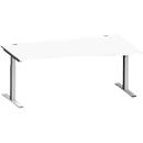 Schäfer Shop Escritorio Genius MODENA FLEX, forma libre derecha, tubo rectangular con patas en T, An 1800 x P 1000/800 x Al 650-850 mm, aluminio blanco/blanco