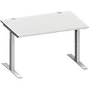 Schäfer Shop Escritorio Genius MODENA FLEX, rectangular, tubo rectangular con patas en T, An 1200 x P 800 x Al 650-850 mm, aluminio gris claro/blanco