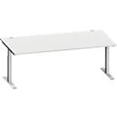 Schäfer Shop Escritorio Genius MODENA FLEX, rectangular, tubo rectangular con patas en T, An 2000 x Pr 1000 x Al 650-850 mm, aluminio gris claro/blanco