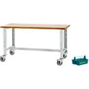 Schäfer Shop Établi Select, mobile, réglable en hauteur, L 1500 x P 700 x H 676-888 mm, gris clair RAL 7035 + caisse de transport Carry gratuite