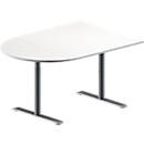 Schäfer Shop Genius 145277 - Mesa de reuniones MODENA FLEX, ajustable en altura, forma semicircular, pata en T de tubo redondo, An 1400 x P 1000 mm, blanco