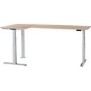Schäfer Shop Genius angled desk Modena Flex, electrically height-adjustable, 90° angle on both sides, W 2000 x D 1600 mm, oak/white aluminum