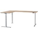 Schäfer Shop Genius angled desk Modena Flex, electrically height-adjustable, 90° angle on both sides, W 2000 x D 2000 mm, oak/white aluminum