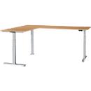 Schäfer Shop Genius angled desk Modena Flex, electrically height-adjustable, 90° angle on both sides, W 2000 x D 2400 mm, beech/white aluminum