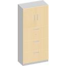 Schäfer Shop Genius Armario combinado TETRIS SOLID, 5 AA, An 800 mm, arriba puertas batientes, abajo archivadores colgantes extraíbles, blanco/aluminio blanco, arce/aluminio blanco