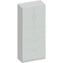 Schäfer Shop Genius Armario combinado TETRIS SOLID, 6 AA, An 800 mm, arriba puertas batientes, abajo archivadores colgantes extraíbles, plata/aluminio blanco