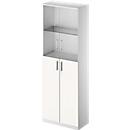 Schäfer Shop Genius Armario combinado TETRIS SOLID, 6 AA, puertas de vidrio y puertas batientes, An 800 mm, con cerradura, vidrio/blanco/aluminio blanco