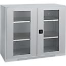 Schäfer Shop Genius armario con puerta abatible FS, acero, ventanilla, agujeros de ventilación, ancho 1343 x fondo 520 x alto 1105 mm, 3 OH, blanco/aluminio, hasta 450 kg