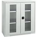 Schäfer Shop Genius armario de doble puerta FS, acero, ventana, agujeros de ventilación, ancho 1055 x fondo 520 x alto 1105 mm, 3 OH, gris claro/gris claro, hasta 300 kg