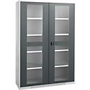 Schäfer Shop Genius armario de dos puertas FS, acero, mirilla, agujeros de ventilación, An 1343 x P 620 x Al 1950 mm, 5 OH, aluminio blanco/gris antracita, hasta 750 kg 