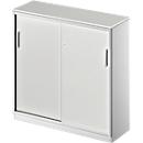 Schäfer Shop Genius Armario de puertas correderas TETRIS SOLID, 3 AA, 2 estantes, An 1200 mm, cubierta de 19 mm, gris luminoso/aluminio blanco