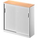 Schäfer Shop Genius armario de puertas correderas TETRIS SOLID, 3 OH, ancho 1200 x alto 1170 mm, separación central, balda de cubierta de 19 mm, haya/aluminio blanco