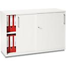 Schäfer Shop Genius armario de puertas correderas TETRIS WOOD, 2 OH, incl. zócalo de acero, An 1200 x P 421 x Al 800 mm, blanco