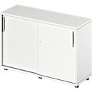 Schäfer Shop Genius armario de puertas correderas TETRIS WOOD, 2 OH, W 1200 x D 421 x H 800 mm, altura incluyendo los deslizadores, blanco