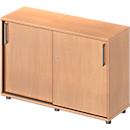 Schäfer Shop Genius armario de puertas correderas TETRIS WOOD, 2 OH, W 1200 x D 421 x H 800 mm, altura incluyendo los deslizadores, decoración de haya