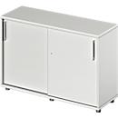 Schäfer Shop Genius armario de puertas correderas TETRIS WOOD, 2 OH, W 1200 x D 421 x H 800 mm, altura incluyendo los deslizadores, gris claro