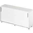 Schäfer Shop Genius armario de puertas correderas TETRIS WOOD, 2 OH, W 1600 x D 421 x H 800 mm, altura incluyendo los deslizadores, blanco