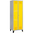 Schäfer Shop Genius Armario independiente, 2 compartimentos, ancho 630 x fondo 500 x alto 1850 mm, cerradura de cilindro, aluminio blanco RAL 9016/amarillo