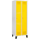 Schäfer Shop Genius Armario independiente, 2 compartimentos, ancho 630 x fondo 500 x alto 1850 mm, cerradura de cilindro, gris claro/amarillo