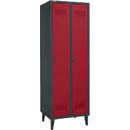 Schäfer Shop Genius Armario vestidor, 2 compartimentos, ancho 630 x fondo 500 x alto 1850 mm, cierre de leva, antracita RAL 7016/rojo